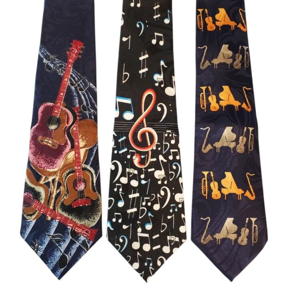 Music Notes Musical Instruments Guitar Ties #18B - Lot of 3 Novelty Neckties NWT